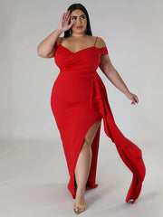 Sexy Dress Women's Plus Solid Cold Shoulder V Neck Split Dress
