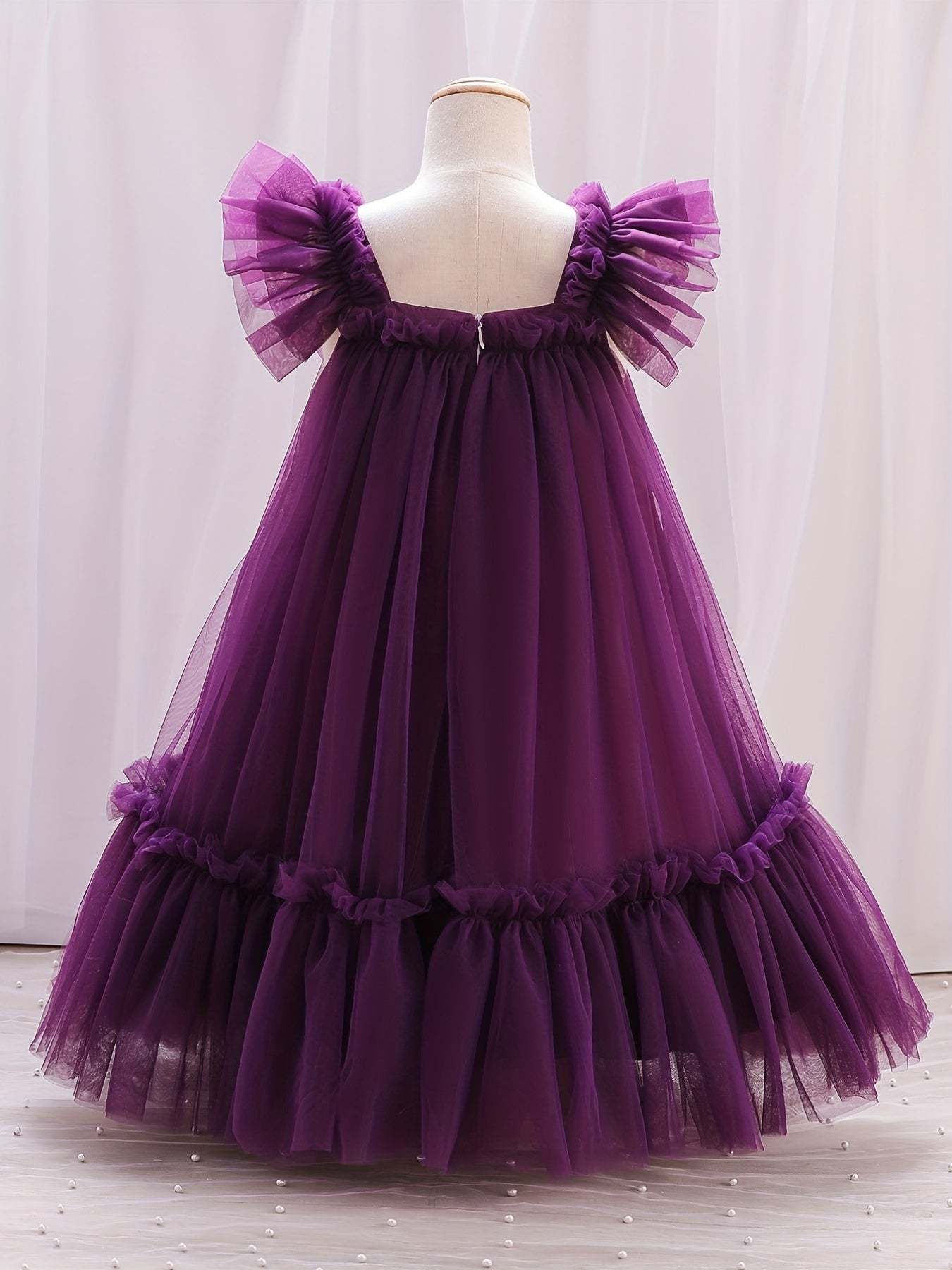 Girl's Princess Dress Ruffle With Tulle Skirt for Party Wedding Pageant Ceremony