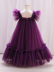 Girl's Princess Dress Ruffle With Tulle Skirt for Party Wedding Pageant Ceremony