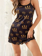 Crown Print Cami Pajama Dress Soft Nightdress