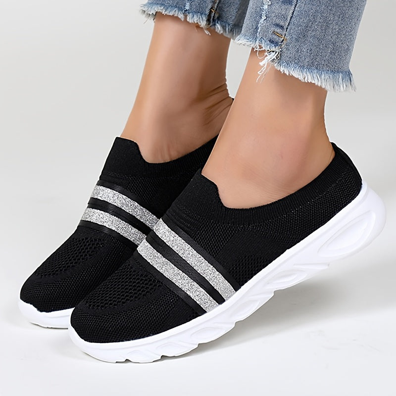 Glitter Slip On Flat Sneakers Casual Walking Trainers