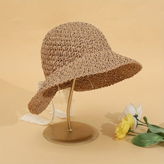 Crochet Floppy Sun Hat Khaki UV Protection Straw Hat