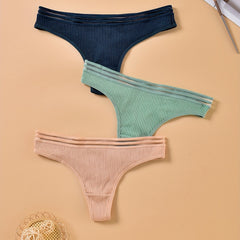 3pcs Ribbed Thongs Comfy Stretchy Intimates Panties Women's Lingerie