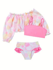Girls Ruffle Trim 3pcs Bikini Set