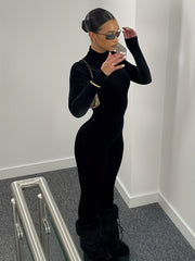 Solid Mock Neck Sports Jumpsuit Long Sleeve Bodycon Yoga Activewear