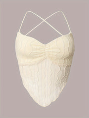 Mesh Stitching Cami Top Criss Cross Back Strappy Top