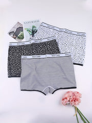 3 Pack Plus Size Sporty Panties Set Women's Plus Letter Tape Stripe & Dot Print