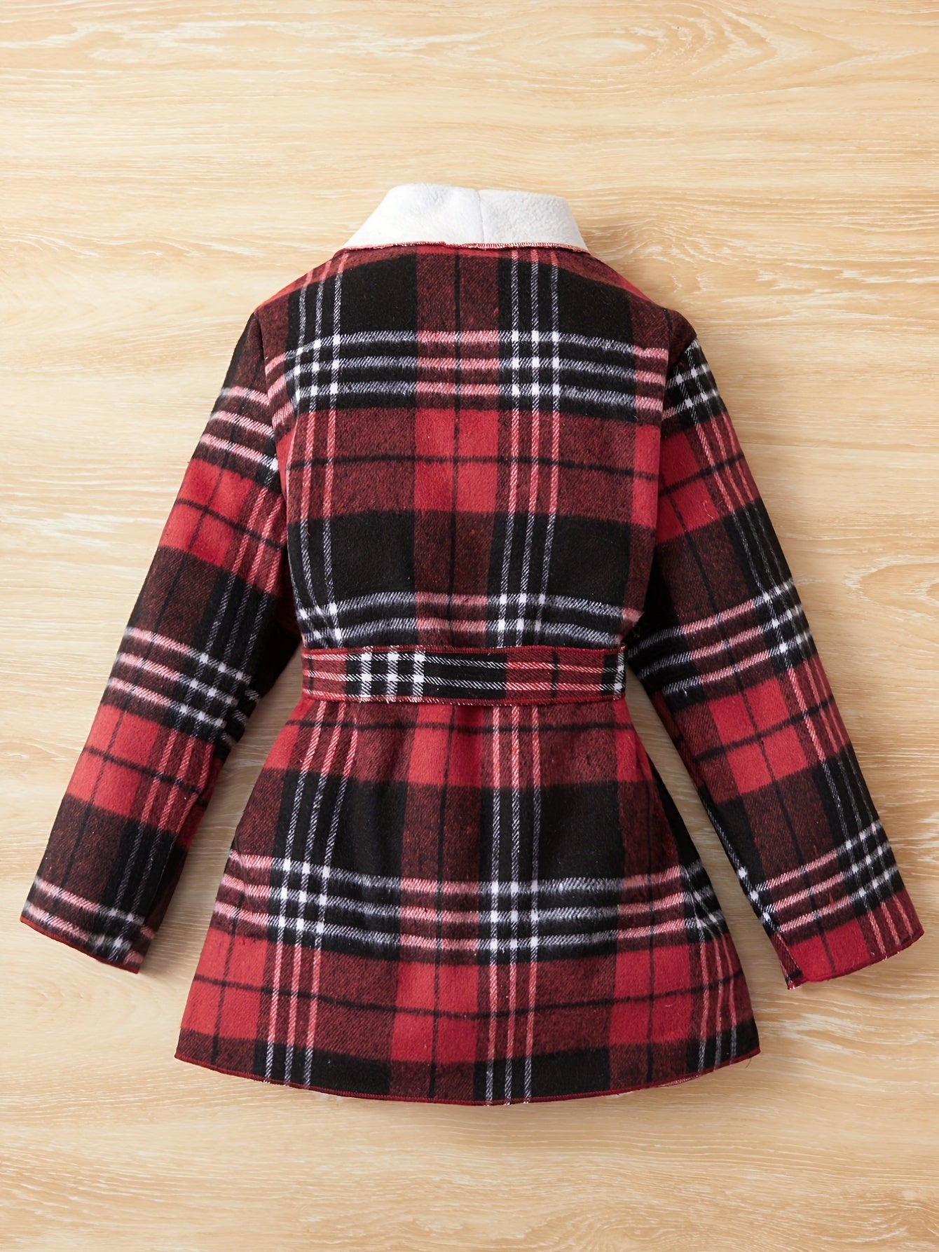 Girls' Christmas Plaid Lapel Fleece Jacket Coat For Fall Winter