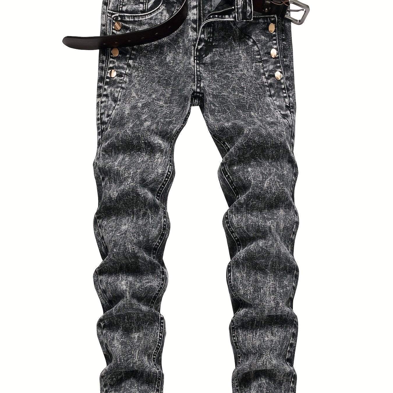 Slim Fit Flakes Pattern Biker Jeans Men's Casual Street Style Denim Pants