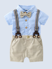 Baby Boys Cotton Lapel Bodysuit Suspender Shorts Gentleman Suit