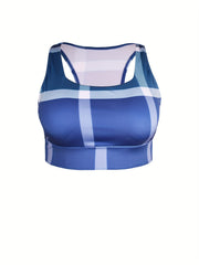 Women's Geo Pattern Sports Bra, Racer Back High Stretch Yoga Bra