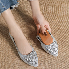 Rhinestone Decor Ballet Flats Pointed Toe Slip On Shoes