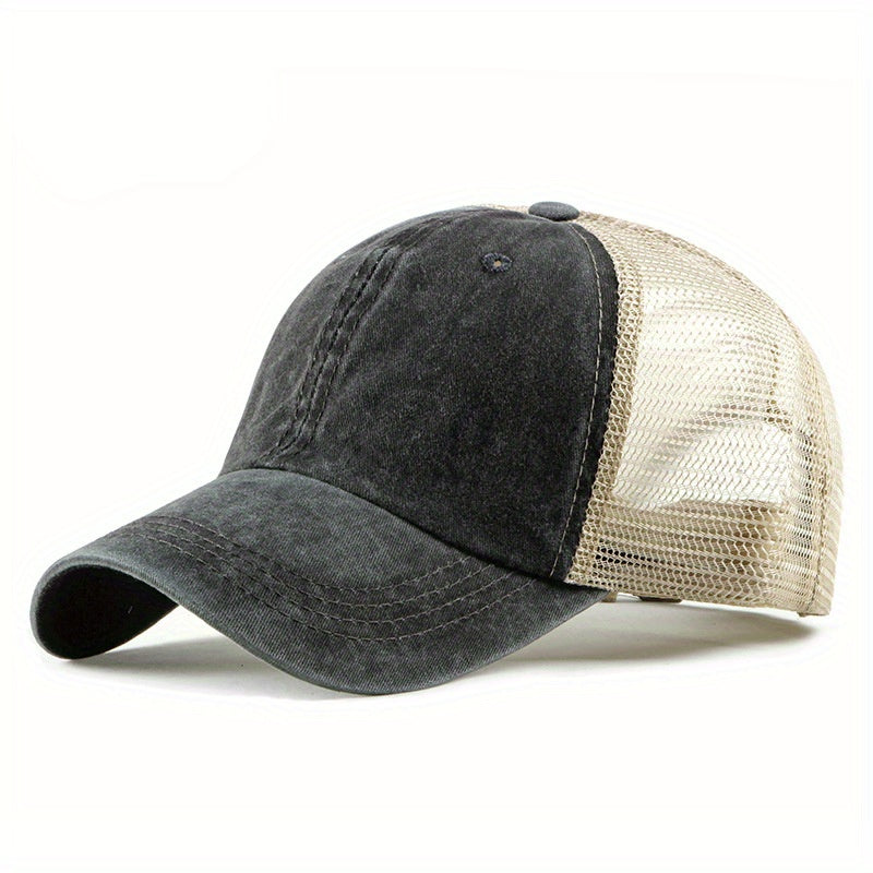 Distressed Ponytail Baseball Cap Mesh Breathable Dad Hat Vintage Trucker Hats