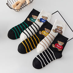 5 Pairs Cartoon Bear Print Crew Socks Women's Stockings