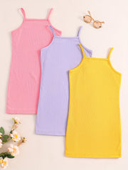 3pc Girls' Vibrant Color Bodycon Cami Dresses Set For Party