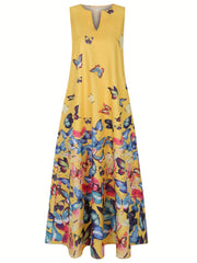 Butterfly Print V Neck Dress Sleeveless Casual Dress
