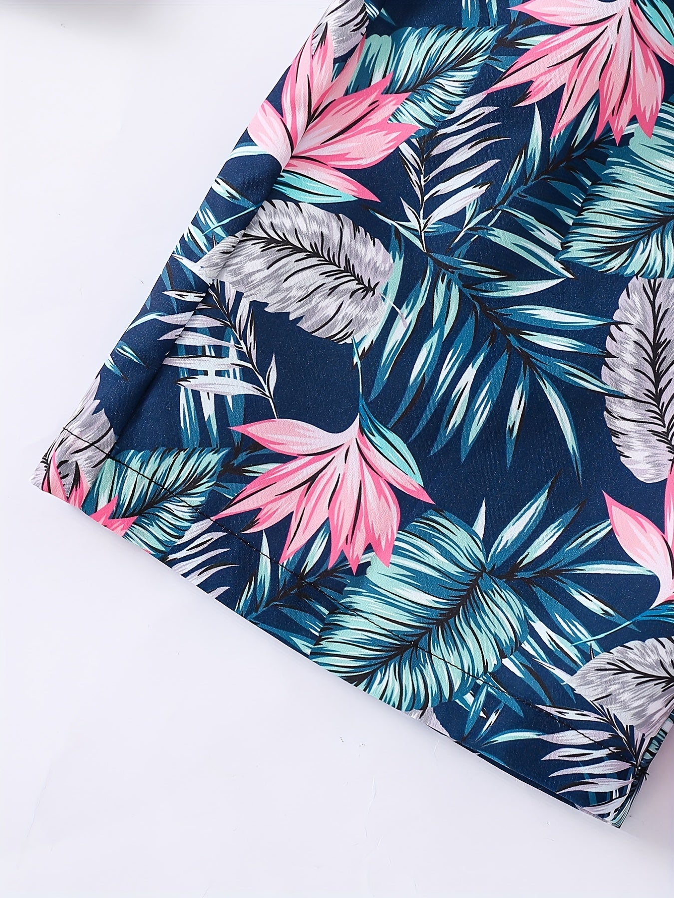 Boys Hawaiian Shirt & Shorts Set Tropical Plant Print Vacation Beach Wear