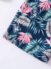 Boys Hawaiian Shirt & Shorts Set Tropical Plant Print Vacation Beach Wear