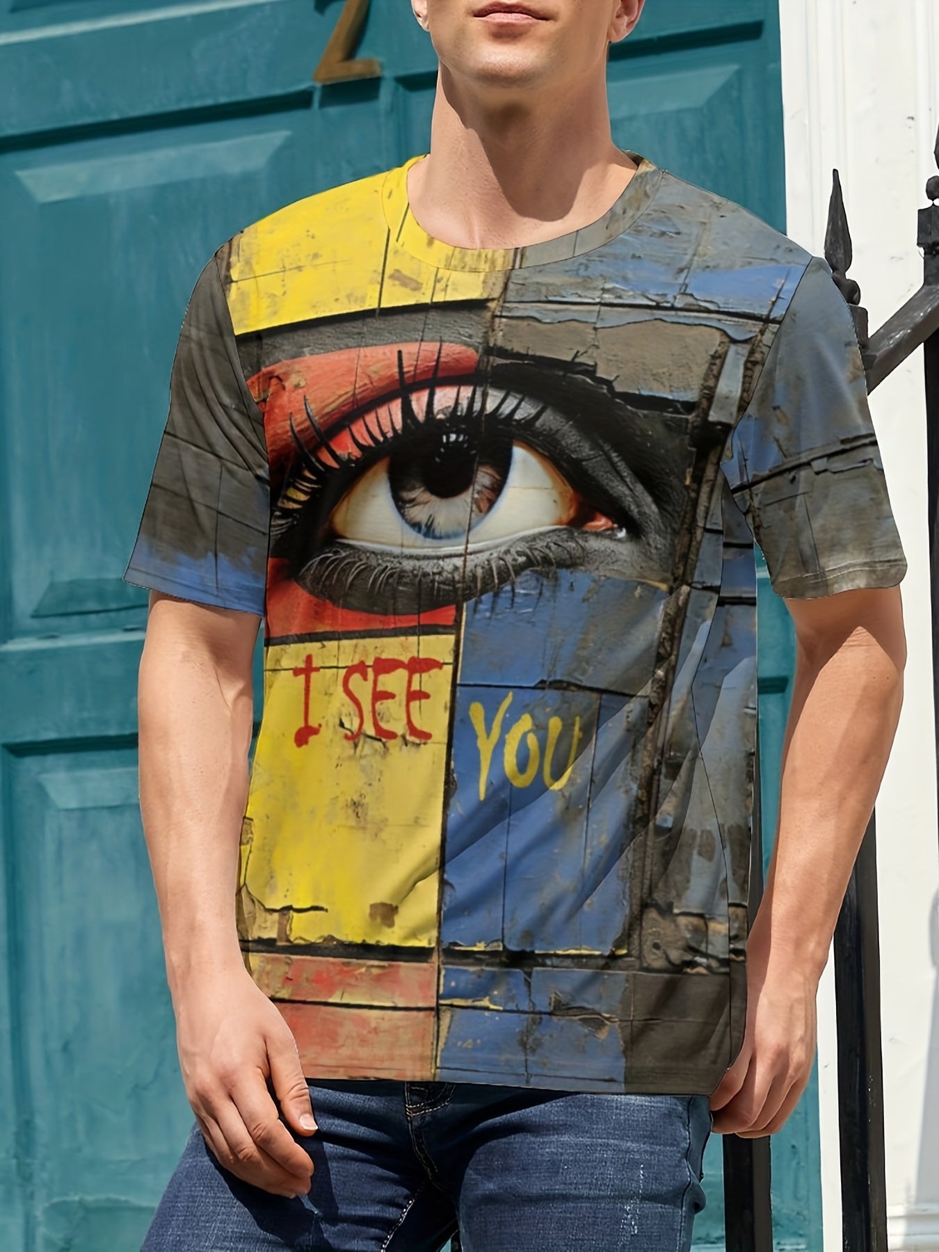 Men's Eye Block Graphic T shirt Active Stretch Breathable 3D Print Tee
