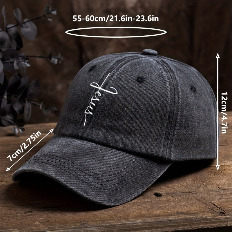 Faith Cross Print Baseball Cap Solid Washed Distressed Unisex Sun Hat
