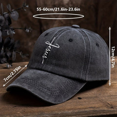 Faith Cross Print Baseball Cap Solid Washed Distressed Unisex Sun Hat