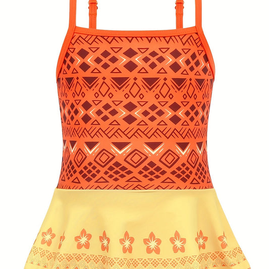 Toddler Girls Abstract Graphic Ruffle Trim Cami Swimsuit