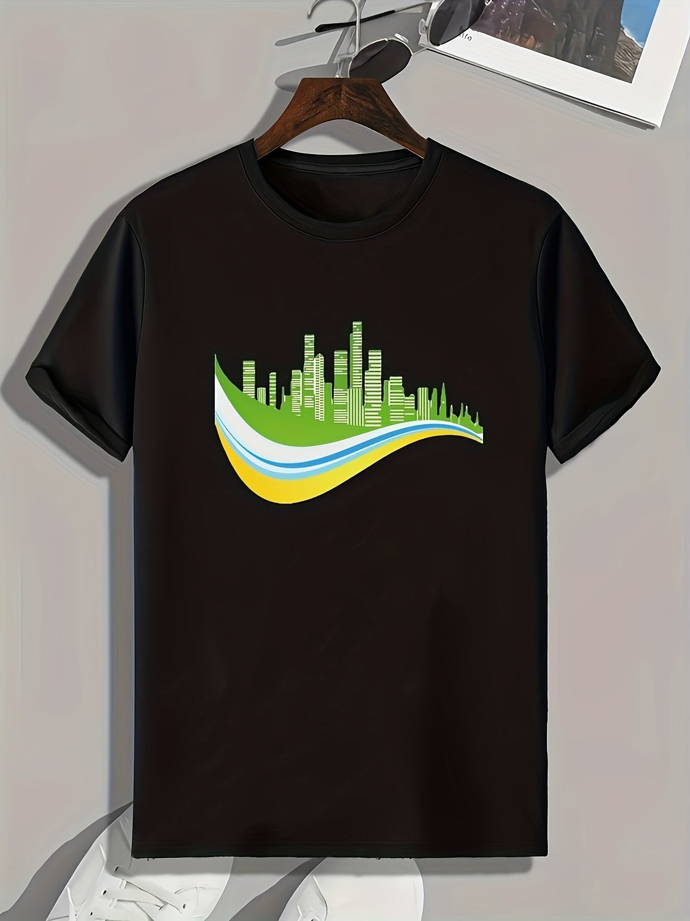 City View Pattern Print Men's Sports T-shirt for Fitness