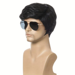 Men's Short Curly Hair Oblique Bangs Wig