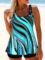 Wave Striped Bikini Set Tank Top & Shorts Swimsuit Two Piece Set