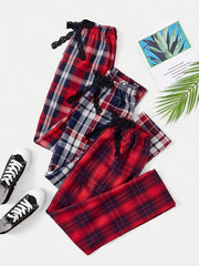 Colorblock Plaid Lounge Pants Casual & Comfy Bow Elastic Waistband