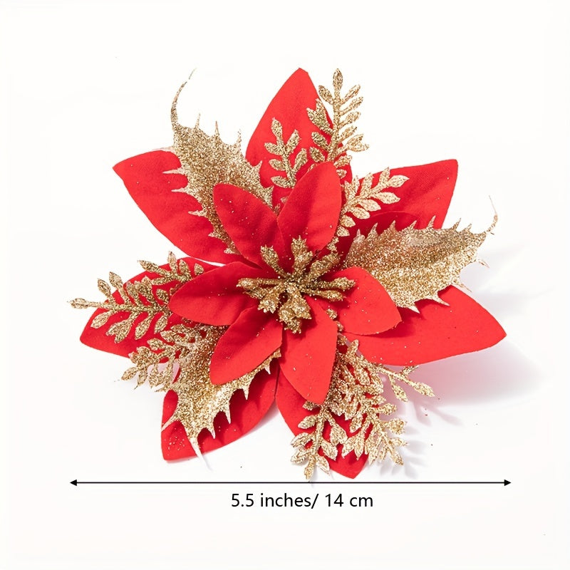 10pcs Christmas Golden Powder Garland Decoration Flowers Christmas Tree Pink