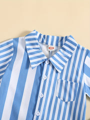 2pcs Toddler Boys Stripes Shirt & Suspenders Set Kids Summer Clothes