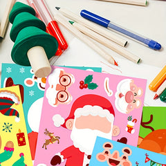 6pcs Cartoon Christmas Face Changing Stickers DIY Puzzle Santa Claus Elk Sticker