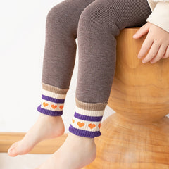 Girls Fleece Warm Leggings Stripes Heart Print Footless Tights Pants