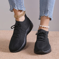 Women's Platform Knit Sneakers Lace Up Running Shoes Lightweight Sports Shoes