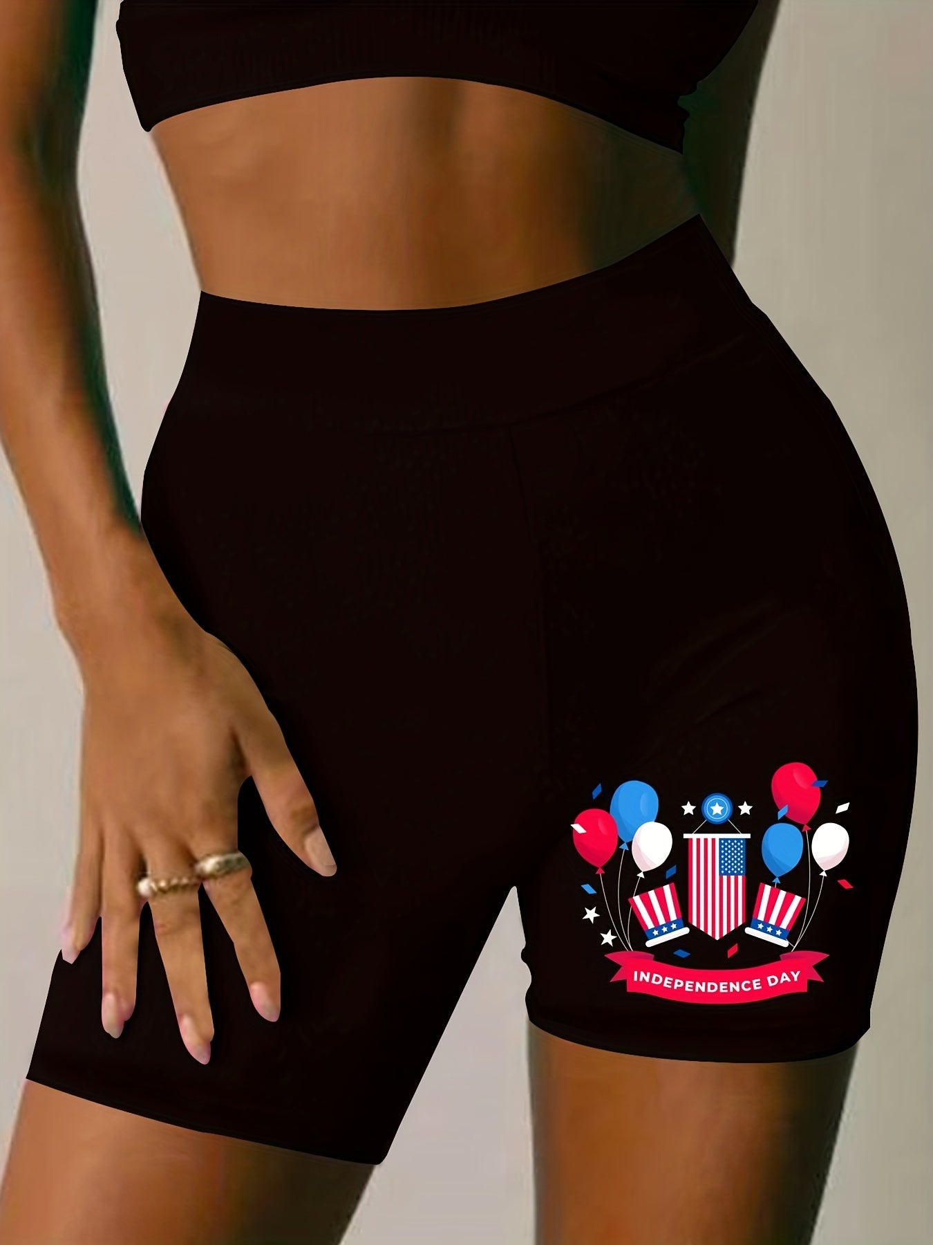 Women's Plus Flag Print High Rise Biker Shorts