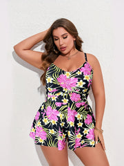 Tropical Print Tankini Set Swimsuit 2 Piece