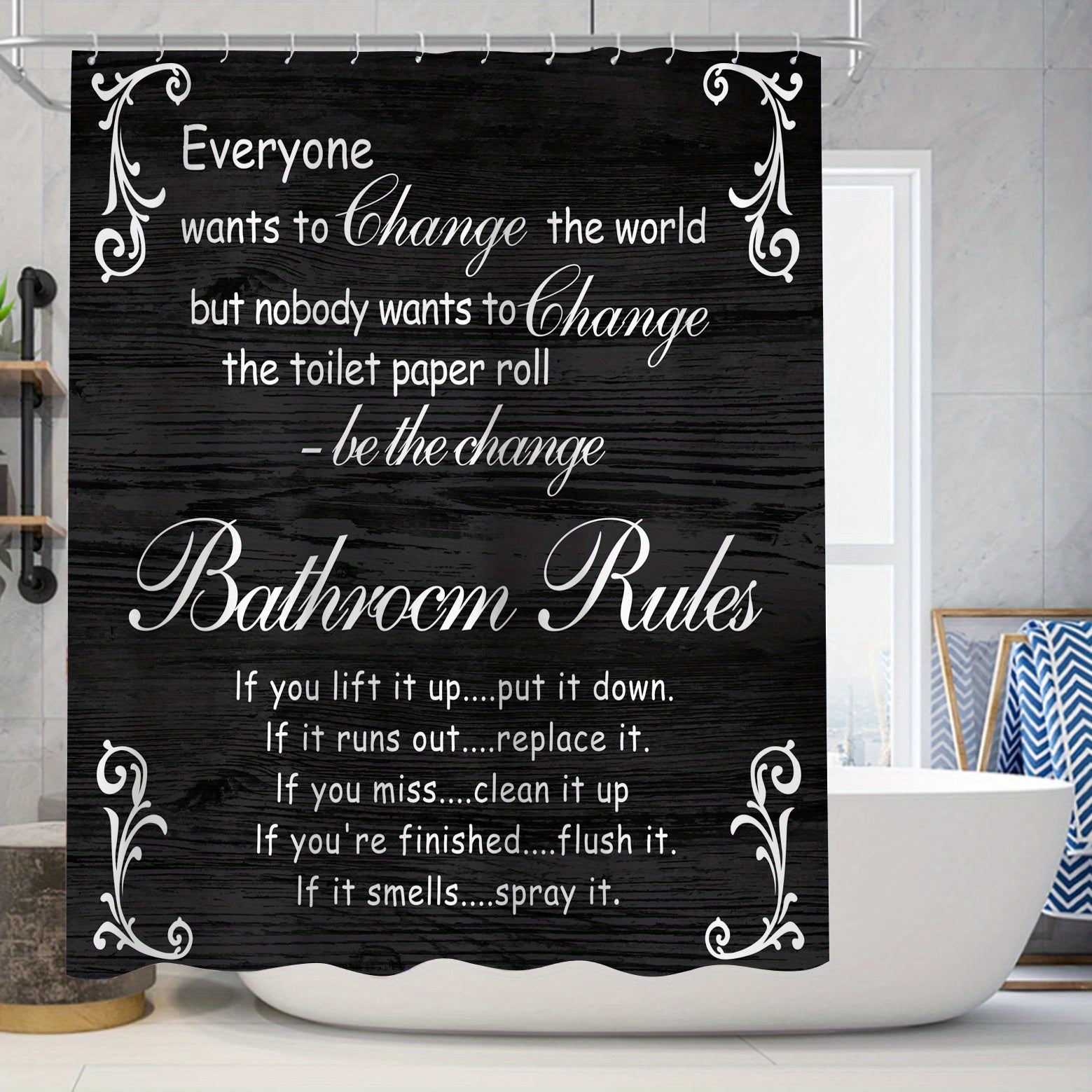 Bathroom Rules Shower Curtain Set with 4 Pieces