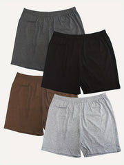 4 Pack Plus Size Sports Shorts Set Women's Plus Solid High Rise Shorts
