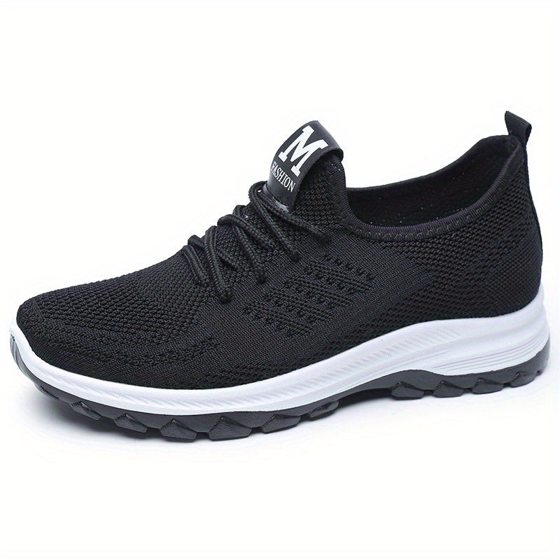 Women's Knitted Sports Shoes Lightweight Lace Up Low Top Running Shoes