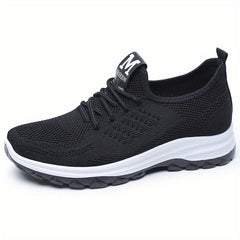Women's Knitted Sports Shoes Lightweight Lace Up Low Top Running Shoes