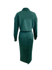Button Front Shirt & Pencil Skirt Set Women's Outfit
