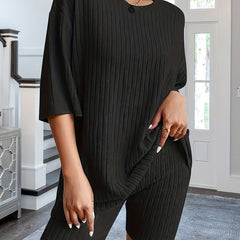 Ribbed Lounge Set Top & Shorts Women's Loungewear