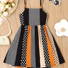 Girls Summer Cami Dress Block Striped Polka Dot Backless Strappy