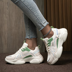 Women's Faux Leather Heighten Chunky Sneakers Casual Running Shoes