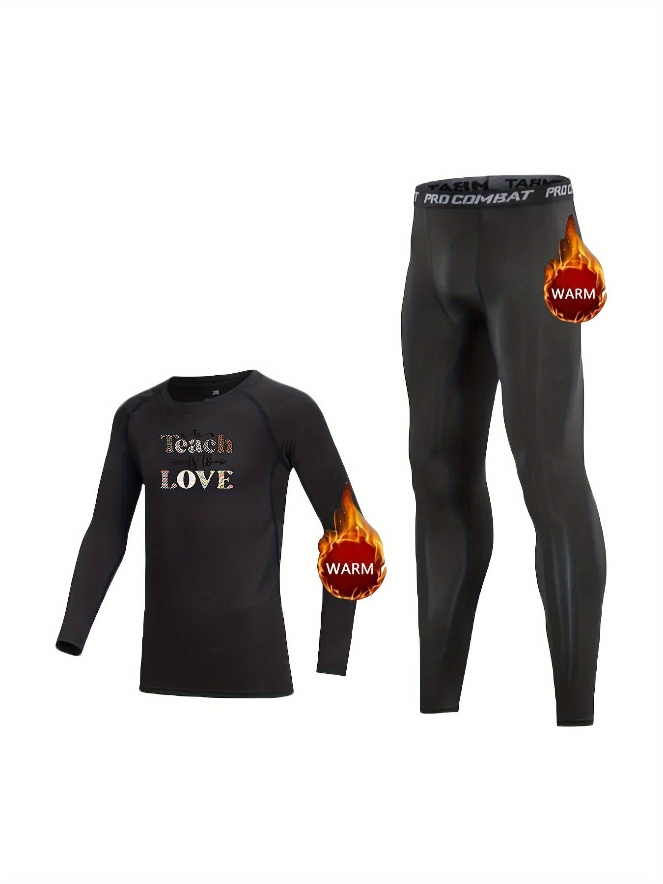 2pcs Kids Fleece Compression Sets with Colorful Letter Print