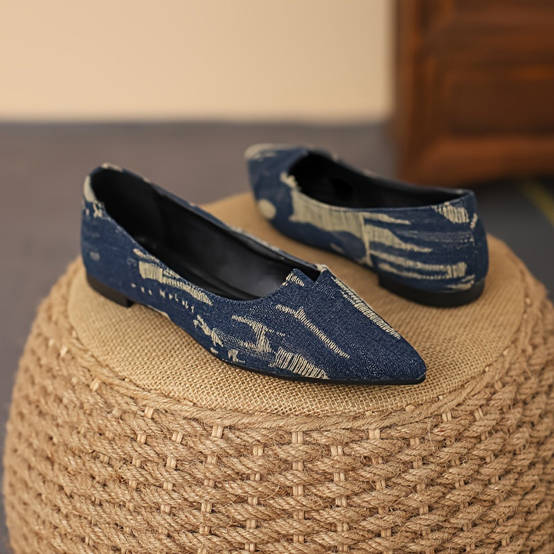Women's Dark Denim Slip-On Flats Lightweight Walking Shoes