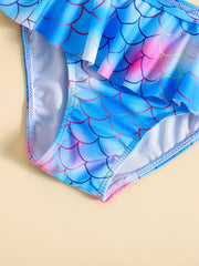 Mermaid One Shoulder Cami Top & Shorts Swimsuit Set for Baby Girls
