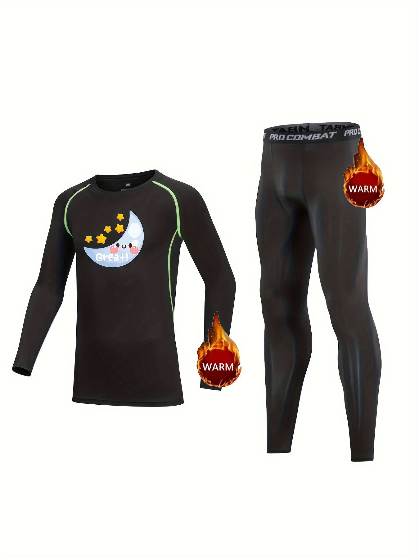 2pcs Kids Compression Fleece Sets Cartoon Print Pullover & Pants