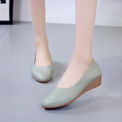 Women's Pointed Toe Wedge Slip-On Soft Leather Shoes